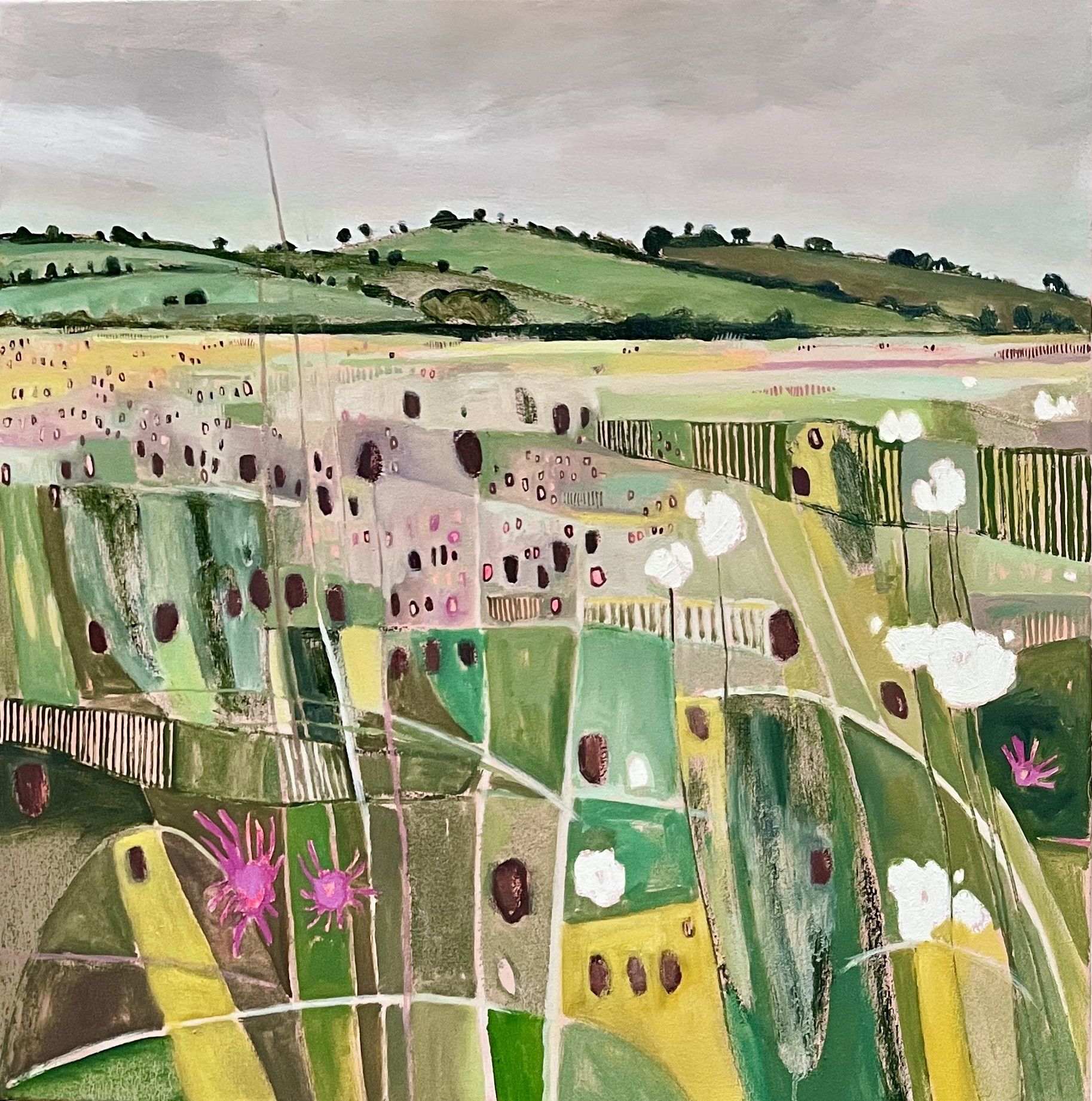 Long Mead Diptych II Left Panel with Golden Grasses by Elaine Kazimierczuk