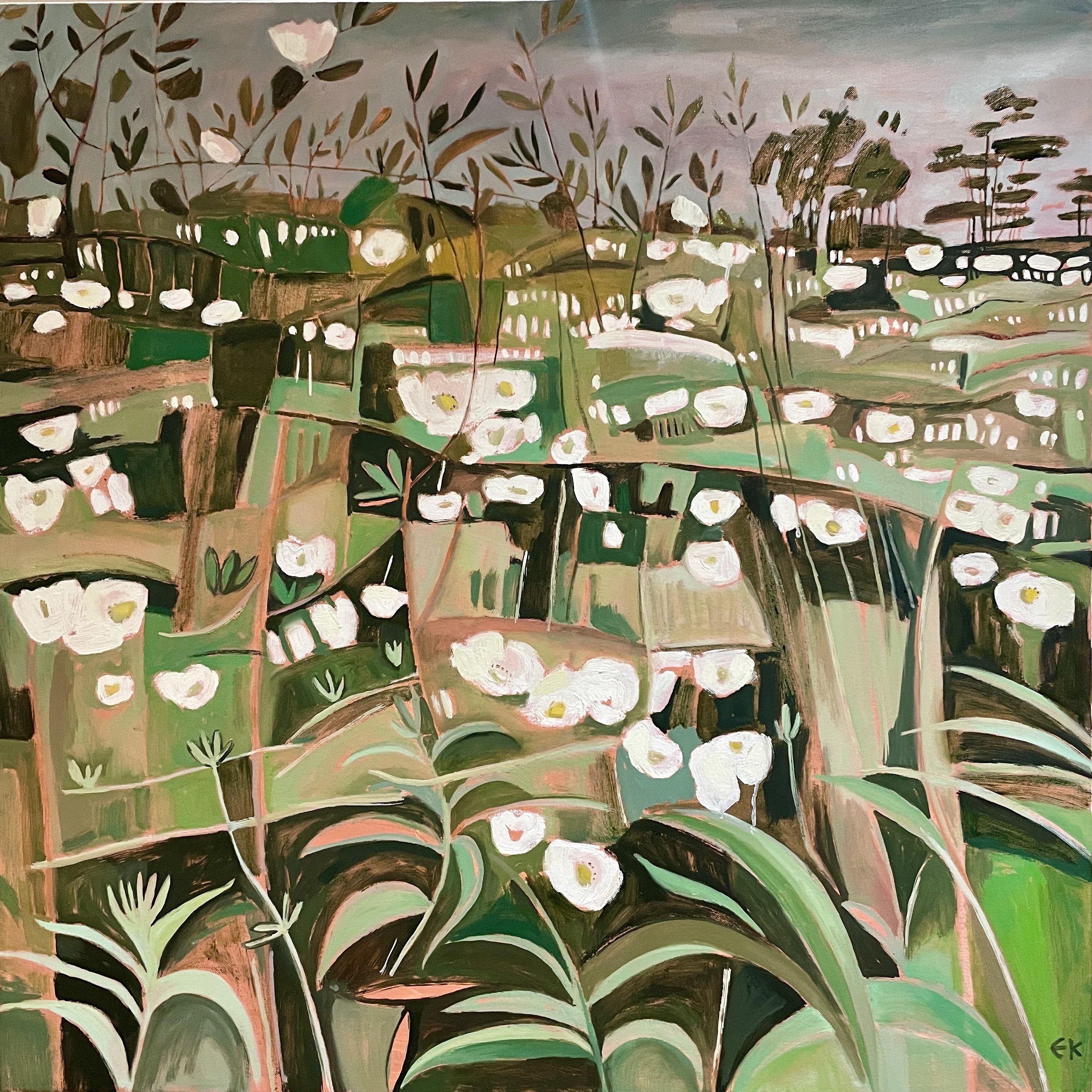 Summer Hedgerow with Brambles and Dog Roses right panel of diptychl by Elaine Kazimierczuk