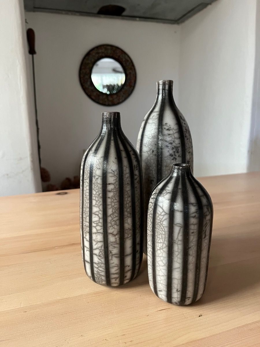3 Raku Striped Bottles  by Tamsin Levene - Secondary Image
