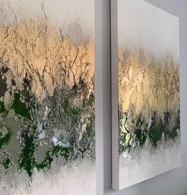 Emerald Gold - Abstract Art Diptych by Sarah Berger