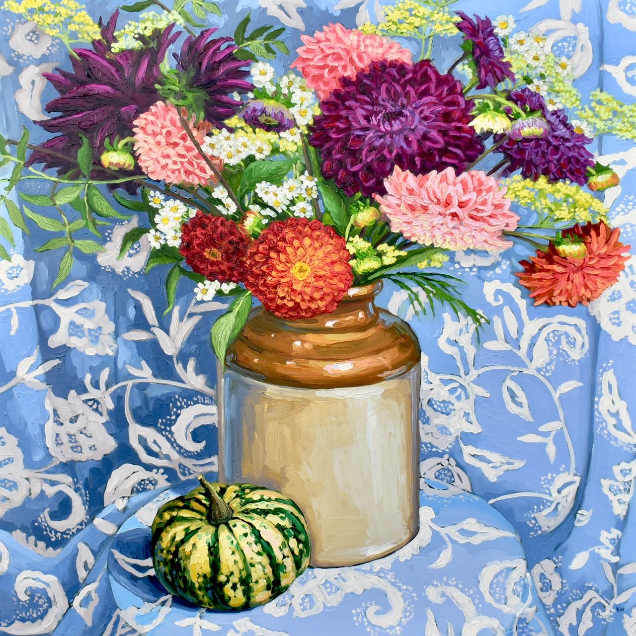 End of Summer Dahlias with Pumpkin by Halima Washington-Dixon
