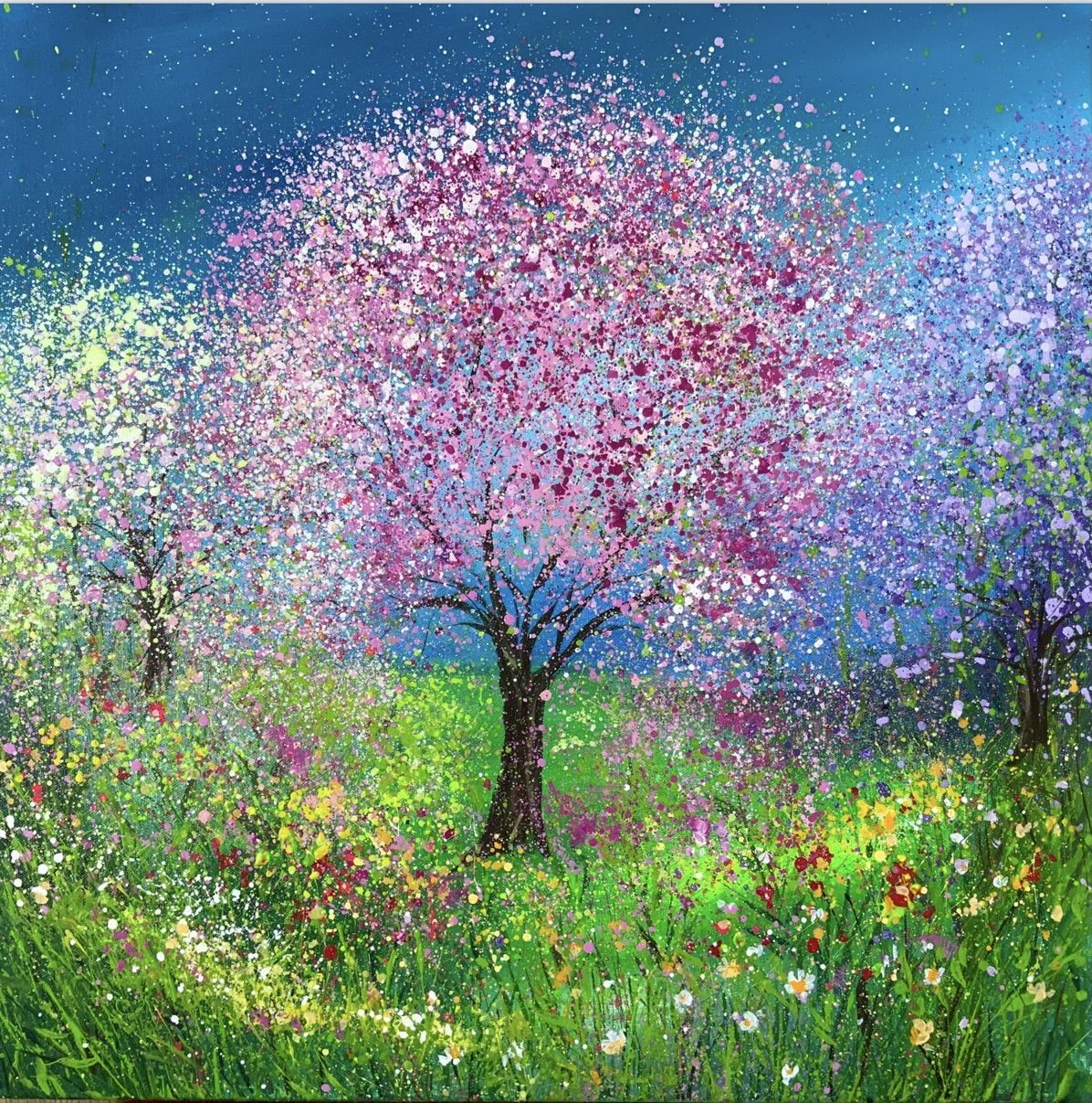 Pink And Violet Blossom Trees by Jan Rogers