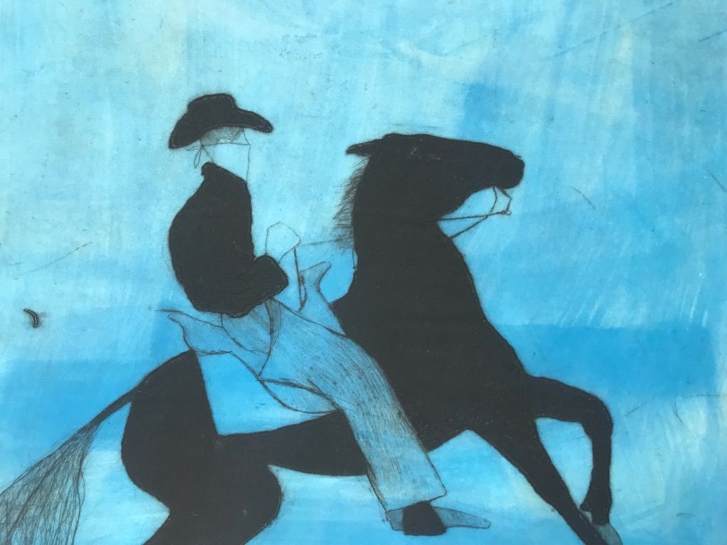 Cowboy and Horse - Blue by Kate Boxer