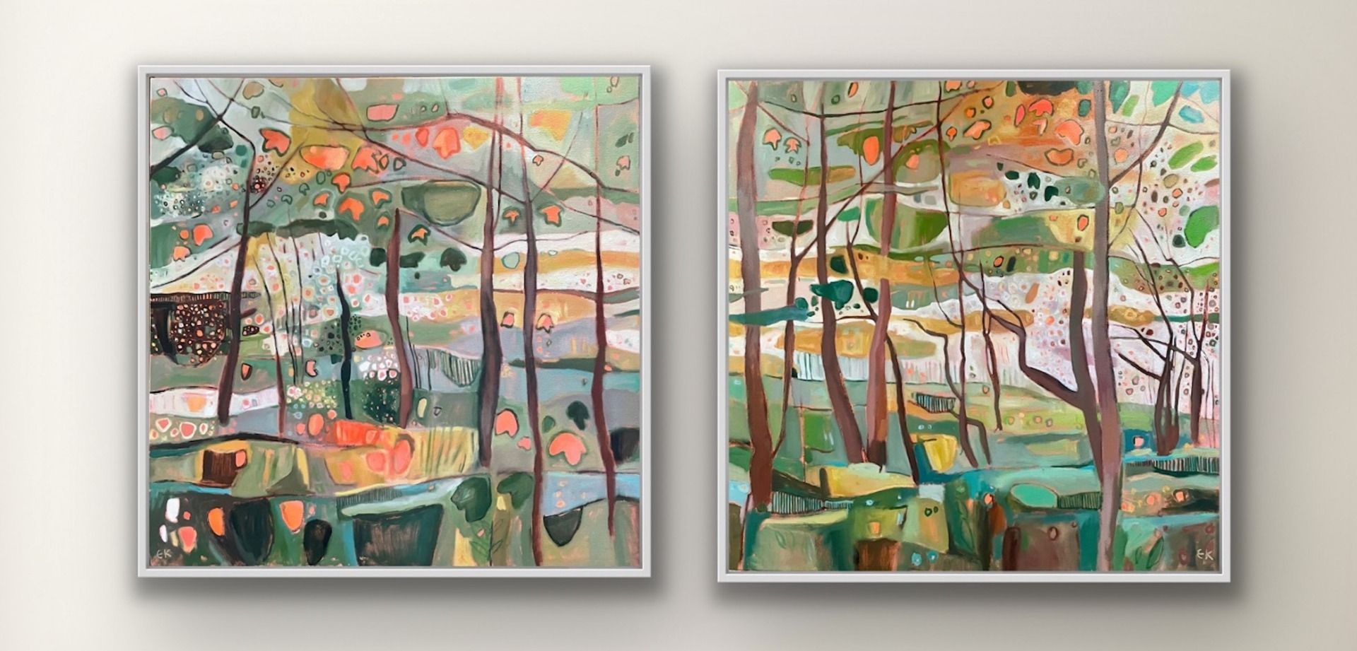 Bunny Woods in Bright Sunshine Diptych by Elaine Kazimierczuk
