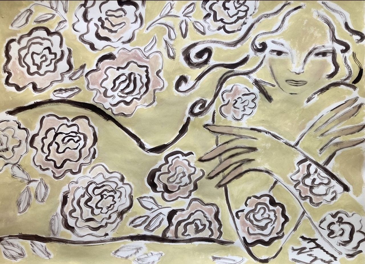 Reclining Garden Spirit in Roses by Agnese Negriba